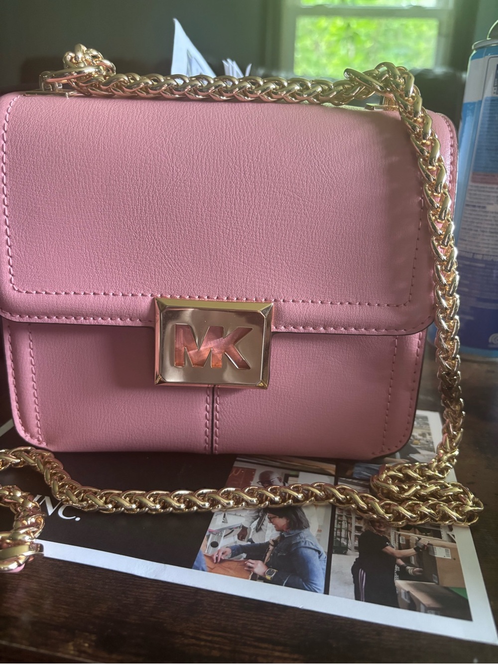 Michael Kors Pink Leather Crossbody with Gold Chain